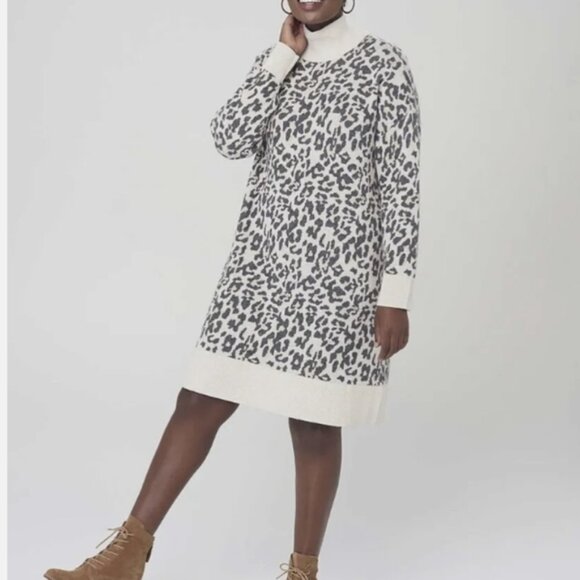Ann Taylor Loft turtleneck animal print sweater dress - Picture 1 of 8